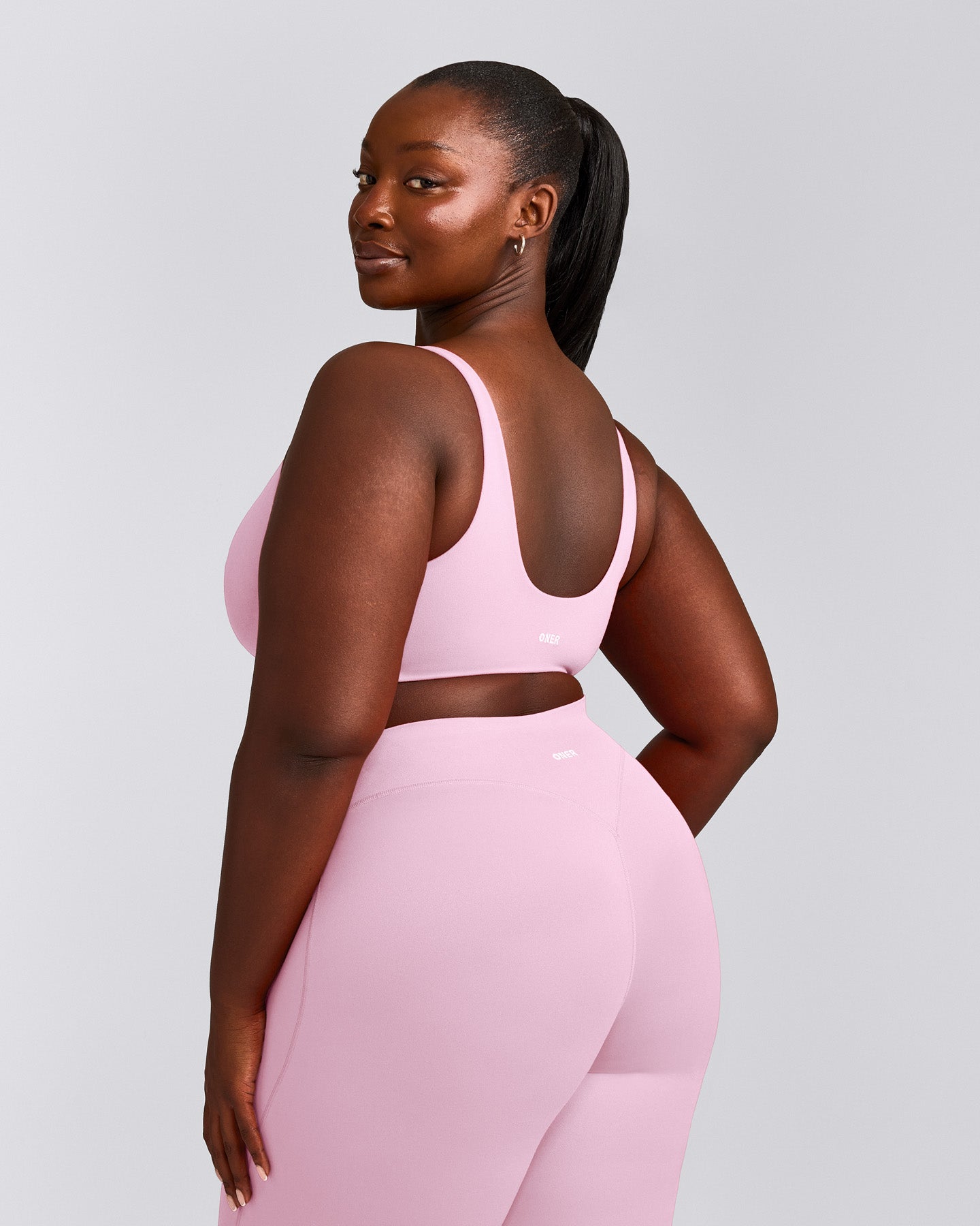 SoftMotion™ Scoop Back Bralette with Grey Logo | Chalk Pink