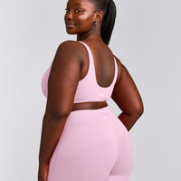SoftMotion™ Scoop Back Bralette with Grey Logo | Chalk Pink
