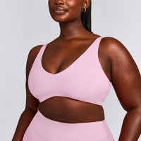 SoftMotion™ Scoop Back Bralette with Grey Logo | Chalk Pink