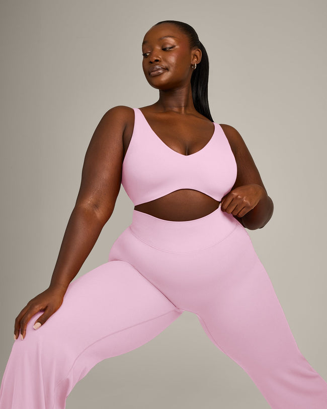 SoftMotion™ Scoop Back Bralette with Grey Logo | Chalk Pink