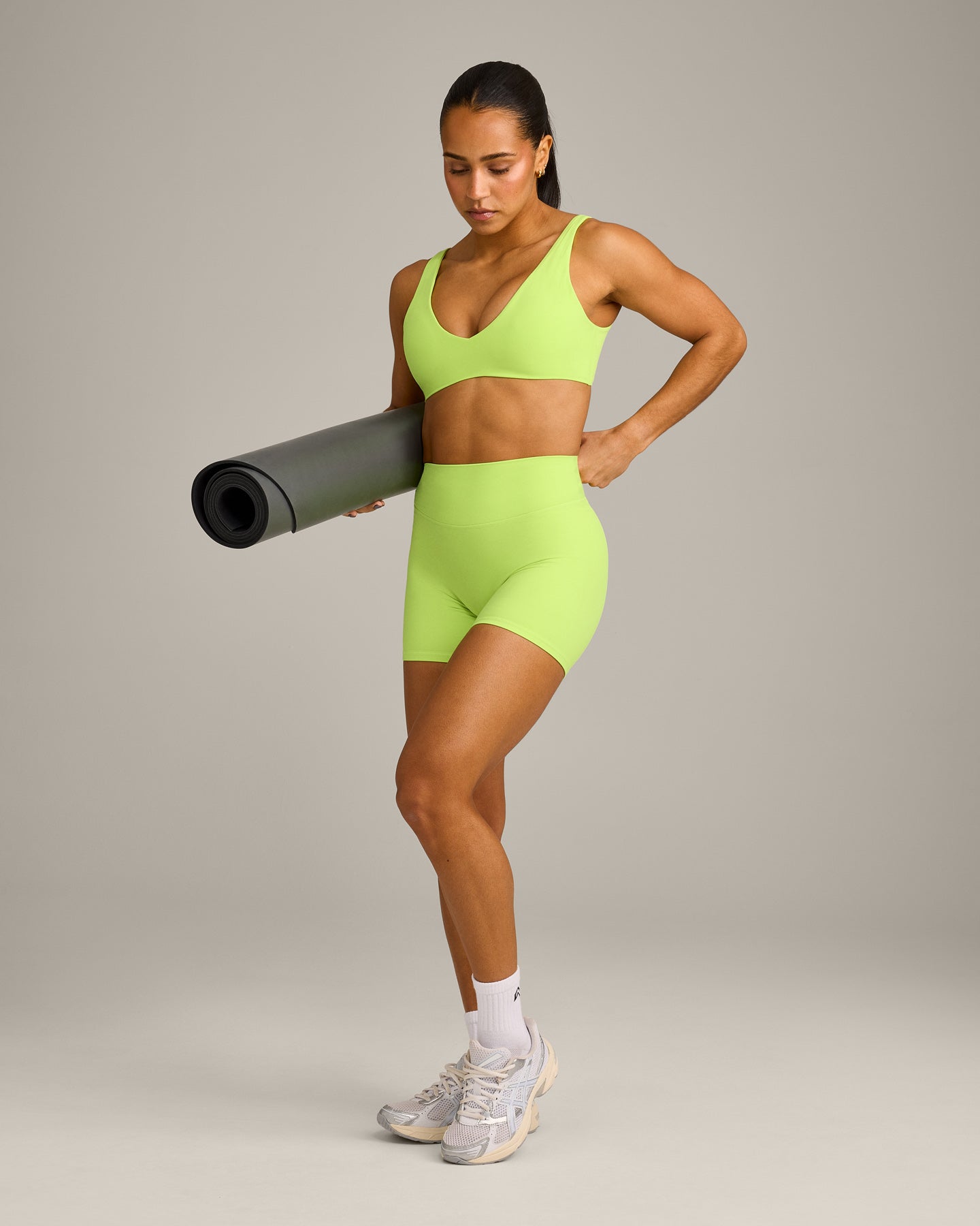 SoftMotion™ Scoop Back Bralette with Grey Logo | Citrus Green