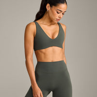 SoftMotion™ Scoop Back Bralette with Grey Logo | Dark Khaki