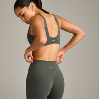 SoftMotion™ Scoop Back Bralette with Grey Logo | Dark Khaki