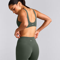SoftMotion™ Scoop Back Bralette with Gray Logo | Dark Khaki