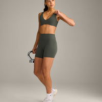 SoftMotion™ Scoop Back Bralette with Grey Logo | Dark Khaki