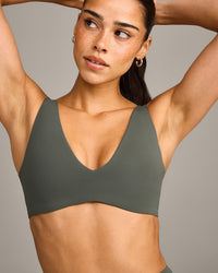 SoftMotion™ Scoop Back Bralette with Grey Logo | Dark Khaki