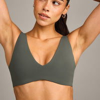 SoftMotion™ Scoop Back Bralette with Grey Logo | Dark Khaki