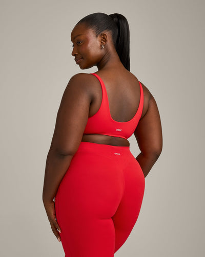 SoftMotion™ Scoop Back Bralette with Grey Logo | Fiery Red