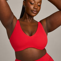 SoftMotion™ Scoop Back Bralette with Grey Logo | Fiery Red