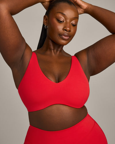 SoftMotion™ Scoop Back Bralette with Grey Logo | Fiery Red