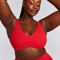 SoftMotion™ Scoop Back Bralette with Gray Logo | Fiery Red