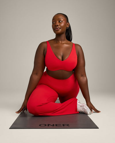 SoftMotion™ Scoop Back Bralette with Grey Logo | Fiery Red