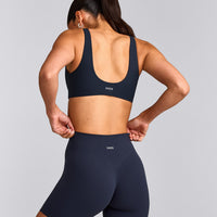 SoftMotion™ Scoop Back Bralette with Gray Logo | True Blue