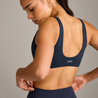 SoftMotion™ Scoop Back Bralette with Grey Logo | True Blue