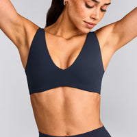 SoftMotion™ Scoop Back Bralette with Gray Logo | True Blue