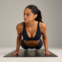 SoftMotion™ Scoop Back Bralette with Grey Logo | True Blue