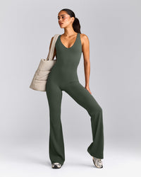SoftMotion™ Scoop Back Flared All In One Long with Gray Logo | Dark Khaki