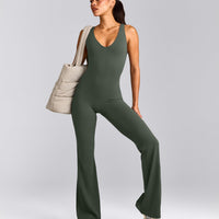 SoftMotion™ Scoop Back Flared All In One Long with Gray Logo | Dark Khaki