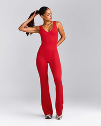 SoftMotion™ Scoop Back Flared All In One Long with Gray Logo | Fiery Red