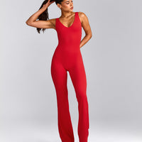 SoftMotion™ Scoop Back Flared All In One Long with Gray Logo | Fiery Red