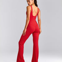 SoftMotion™ Scoop Back Flared All In One Long with Gray Logo | Fiery Red