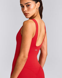 SoftMotion™ Scoop Back Flared All In One Long with Gray Logo | Fiery Red