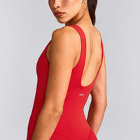 SoftMotion™ Scoop Back Flared All In One Long with Gray Logo | Fiery Red