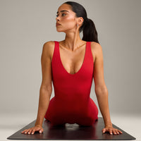 SoftMotion™ Scoop Back Flared All In One Long with Grey Logo | Fiery Red