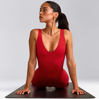 SoftMotion™ Scoop Back Flared All In One Long with Gray Logo | Fiery Red