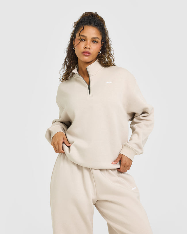 Foundations Oversized 1/4 Zip Sweatshirt in Sand | Oner Active
