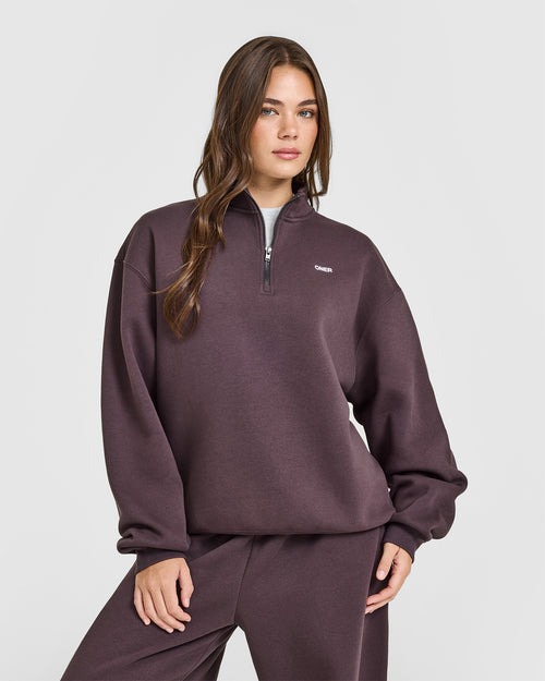 Oner Modal Foundations Oversized 1/4 Zip Sweatshirt | Umber Brown