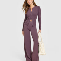 Mellow™ Rib Long Sleeve Cardigan | Vintage Purple