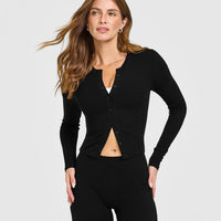 Mellow™ Rib Mid Long Sleeve Cardigan | Black