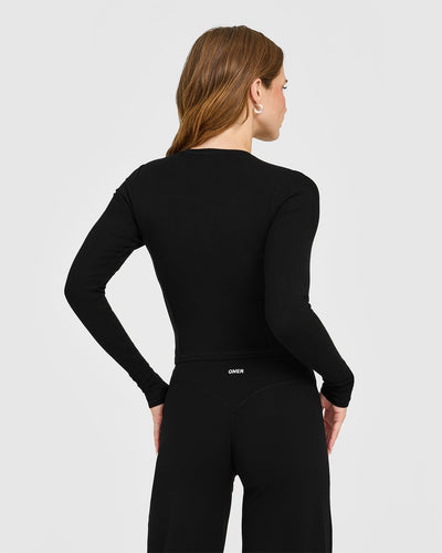 Mellow™ Rib Mid Long Sleeve Cardigan | Black