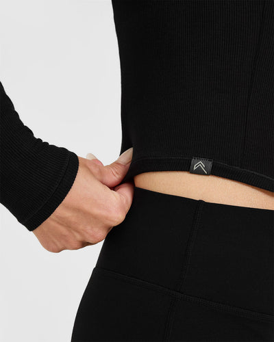 Mellow™ Rib Mid Long Sleeve Cardigan | Black