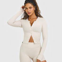 Mellow™ Rib Mid Long Sleeve Cardigan | Sand
