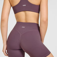 SoftMotion™ High Waisted Shorts 6" with White Logo | Vintage Purple