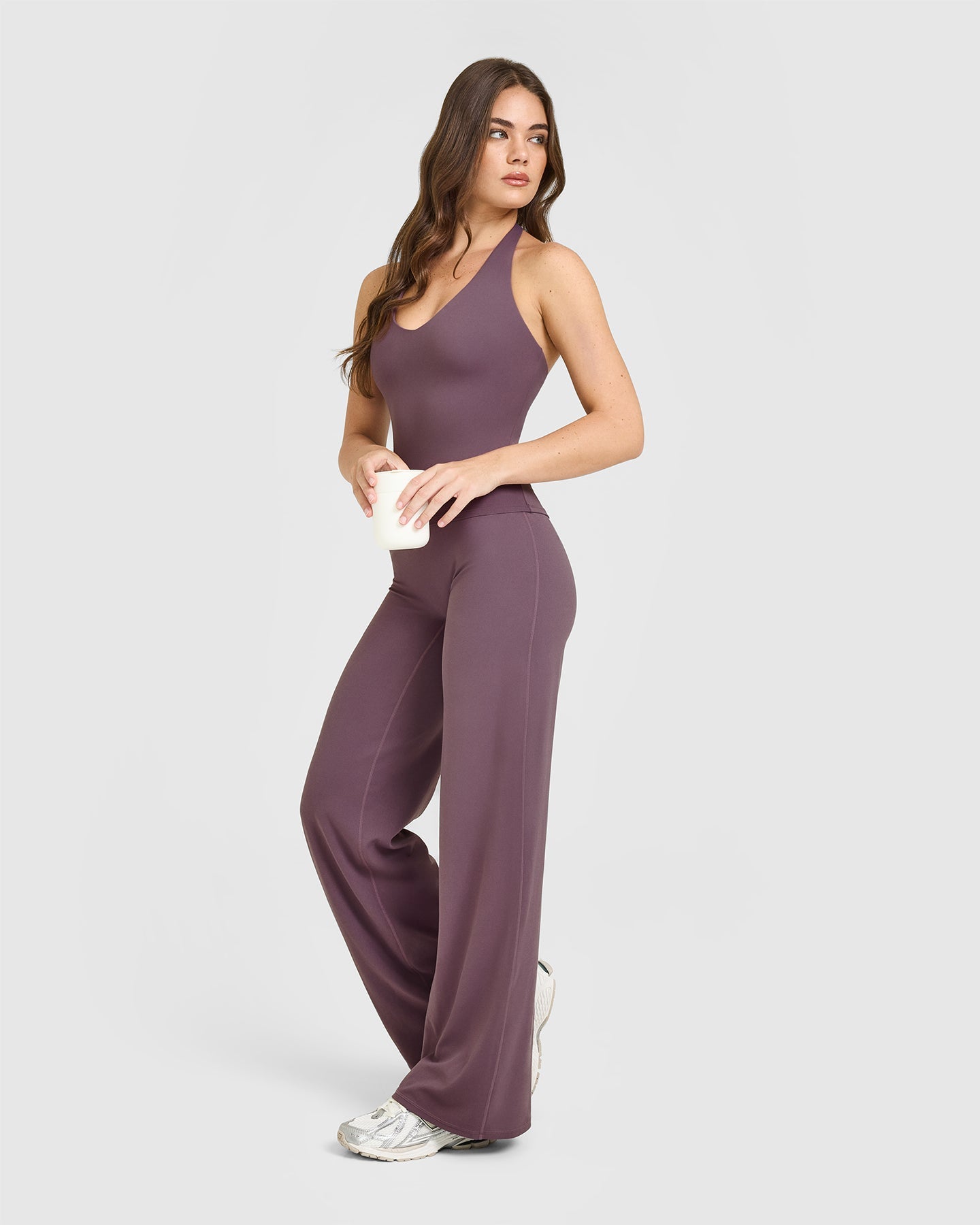SoftMotion™ Halter Neck Vest with Built in Bra Shelf with White Logo | Vintage Purple