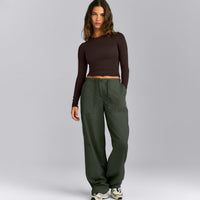 Fitted Cotton Long Sleeve Crew Neck Top | 70% Cocoa