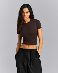 Fitted Cotton Short Sleeve Crew Neck T-Shirt | 70% Cocoa