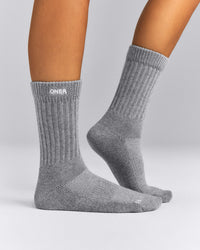 Rib Long Crew Socks | Mid Gray Marl