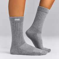 Rib Long Crew Socks | Mid Gray Marl