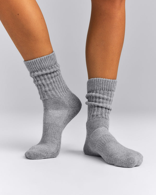 Rib Long Crew Socks | Mid Gray Marl