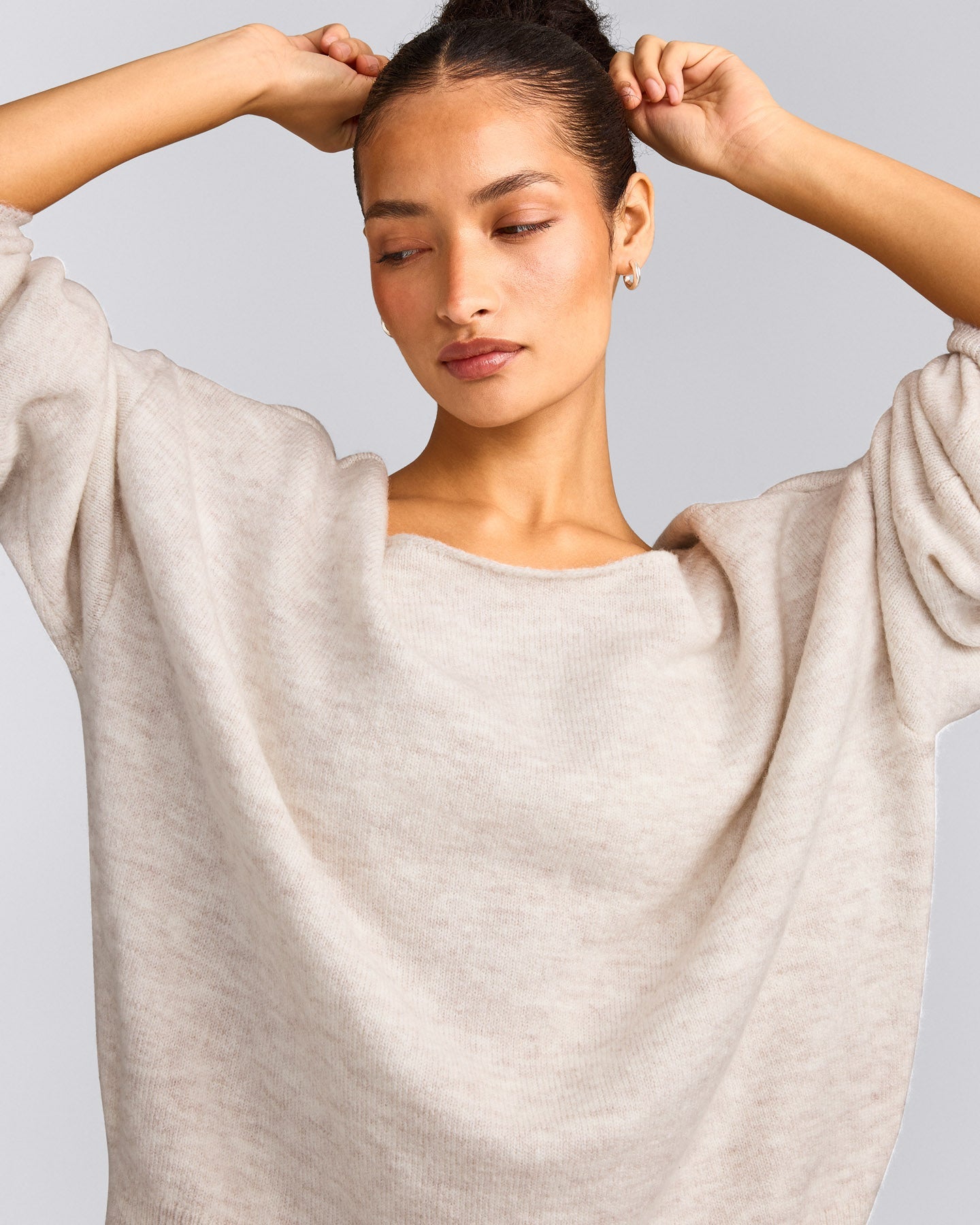 Oversized Knit Off-The-Shoulder Sweater | Oat Marl