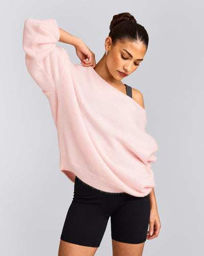Oversized Knit Off-The-Shoulder Sweater | Soft Girl Pink