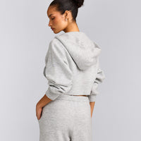 Oversized Knit Zip Up Mid Hoodie | Light Gray Marl