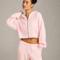 Oversized Knit Zip Through Mid Hoodie | Soft Girl Pink