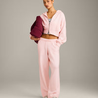 Oversized Knit Zip Through Mid Hoodie | Soft Girl Pink