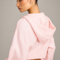 Oversized Knit Zip Through Mid Hoodie | Soft Girl Pink
