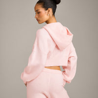 Oversized Knit Zip Through Mid Hoodie | Soft Girl Pink